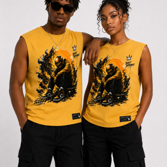 Sleek Flame Rider Sleeveless Tee – Yellow