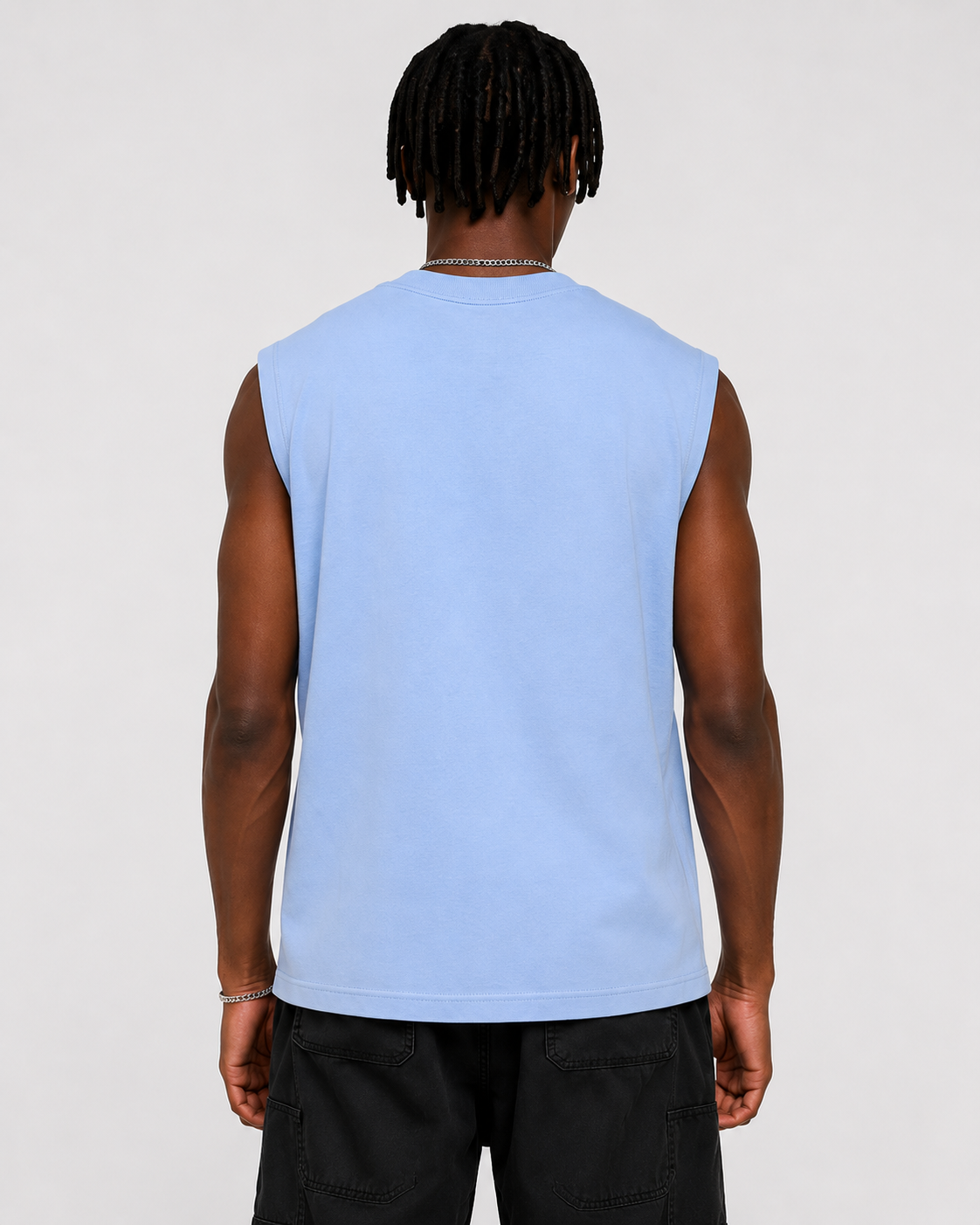 Sleek Flame Rider Sleeveless Tee – Sky Blue - Image 5