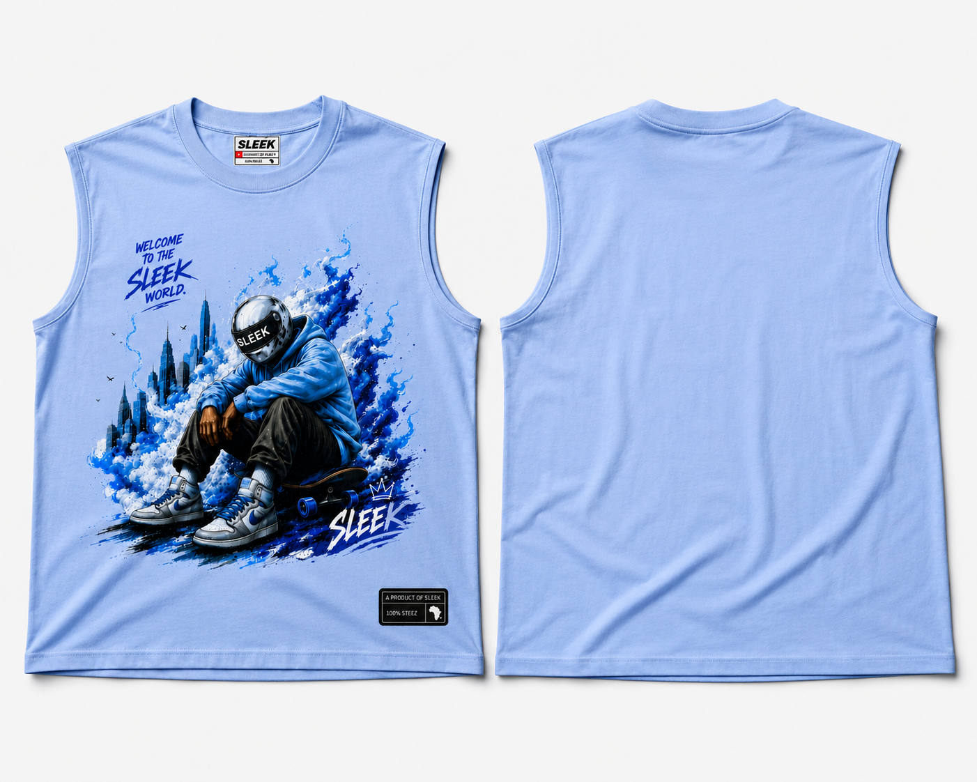 Sleek Flame Rider Sleeveless Tee – Sky Blue - Image 8