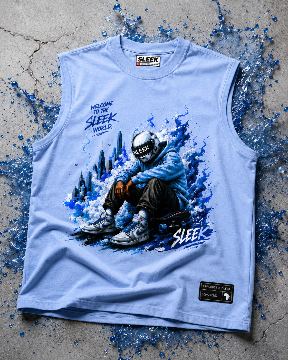 Sleek Flame Rider Sleeveless Tee – Sky Blue - Image 6